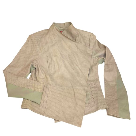 G.I.LI. Cloud Taupe Leather Cascade Tonal‎ Print Leather Jacket - Picture 6 of 10